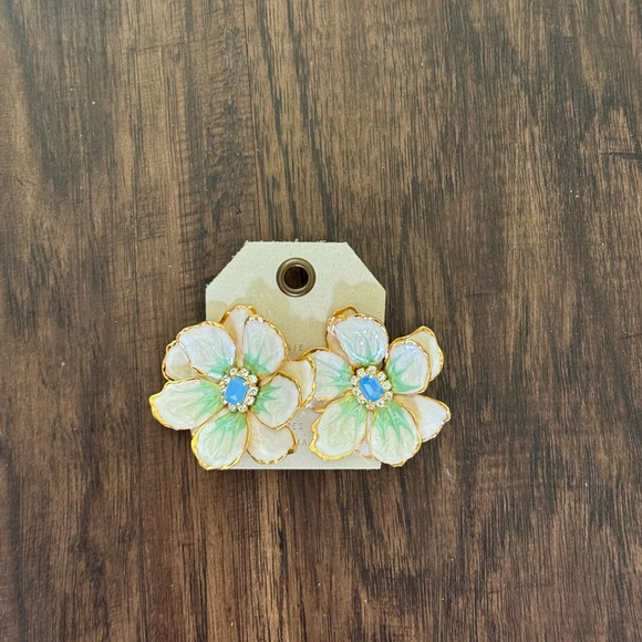 Anthropologie Floral Earrings with Green and Blue Details - Picture 2 of 8